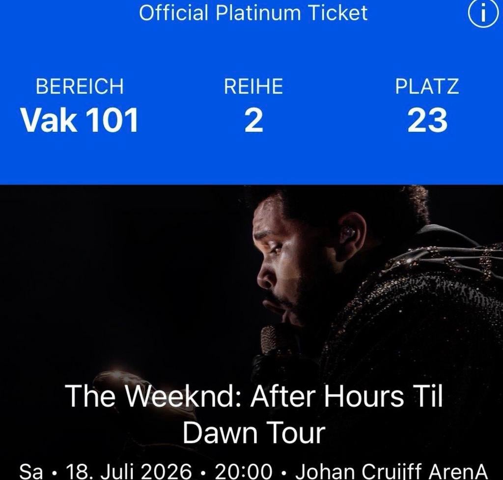 The Weeknd Concert Ticket Johan Cruijff Arena Amsterdam, Eén persoon, Juli