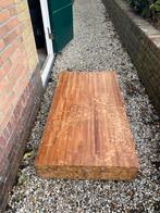 Massief houten lage tafel op wielen, Ophalen, Gebruikt, 100 tot 150 cm, Teakhout