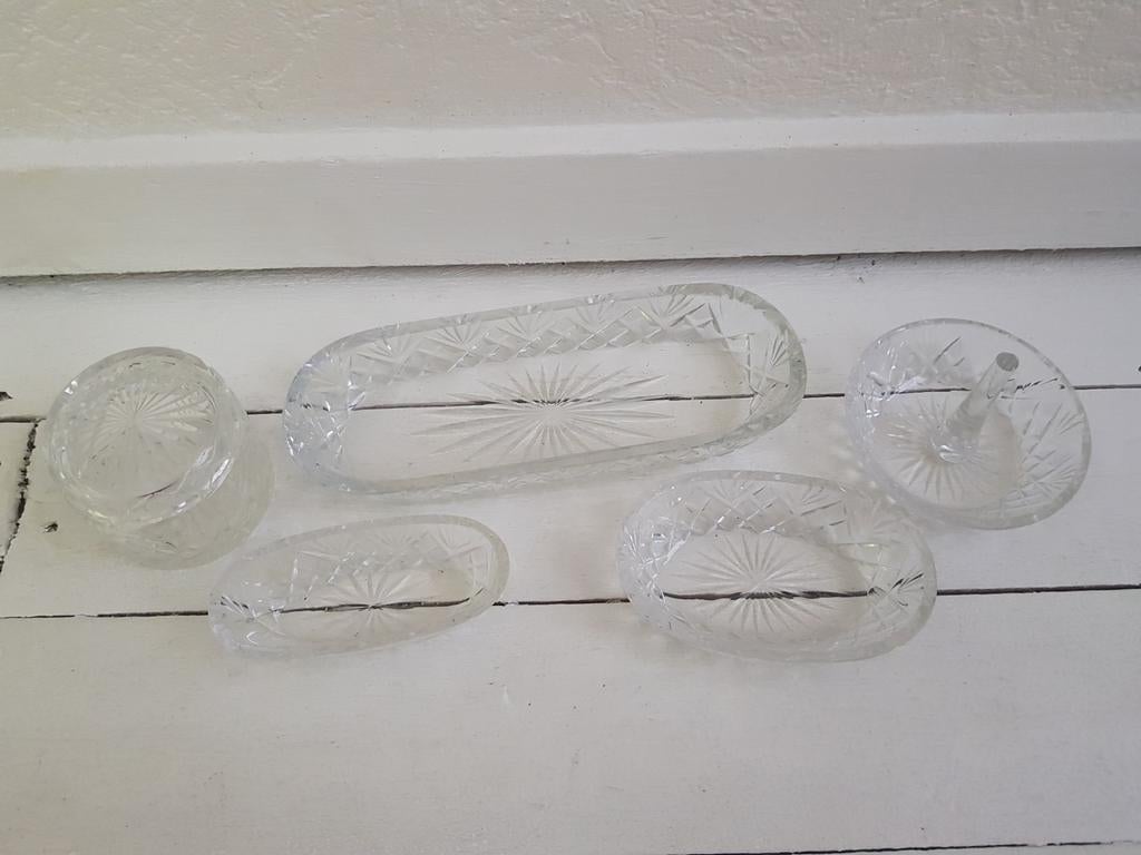 Antieke glazen kristal schalen en potje sieradendoosje, Antiek en Kunst, Ophalen of Verzenden