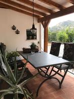 Tuintafel met natuurstenen blad, 170 x 90 cm, Tuin en Terras, Tuintafels, Ophalen, Gebruikt, Rechthoekig, Metaal