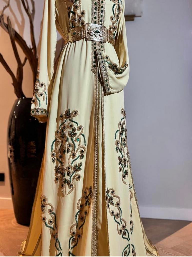 Prachtige takshita kaftan in butter yellow, Maat 38/40 (M), Geel, Ophalen of Verzenden, Zo goed als nieuw