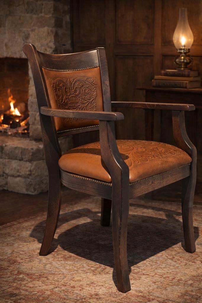 Engelse Bureaustoel– hout & bewerkt leer, Huis en Inrichting, Stoelen, Zo goed als nieuw, Eén, Hout, Leer, Bruin, Ophalen of Verzenden