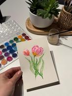 Handgemaakte aquarel: roze tulpen, Ophalen of Verzenden