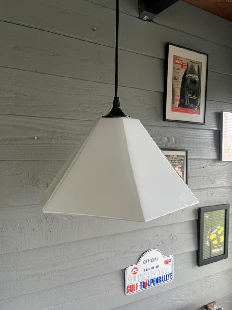 Vintage glazen mid century pyramide hanglamp, Ophalen of Verzenden, Zo goed als nieuw