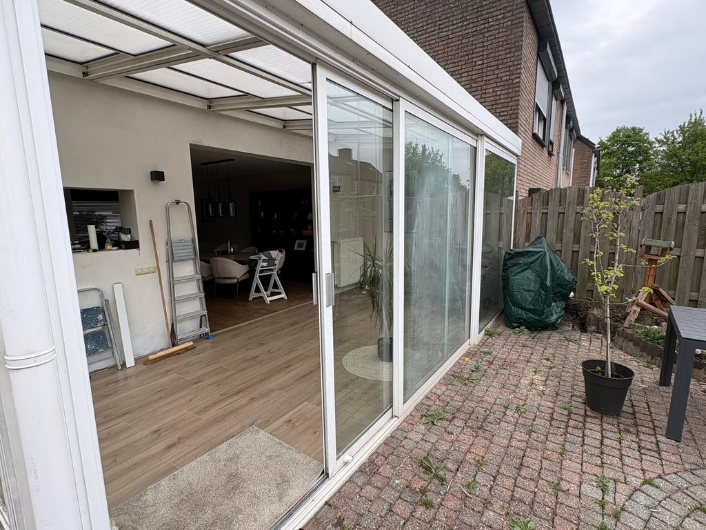 Schuifpui constructie aluminium- 3-delig en 2-delig met dak, Ophalen, Kunststof, Gebruikt, Inclusief glas