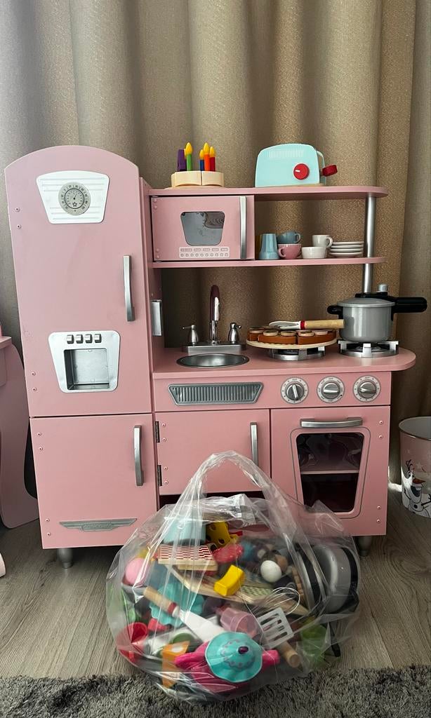 Roze Kidcraft speelkeuken met veel accessoires, Ophalen, Gebruikt, Speelkeuken, Hout