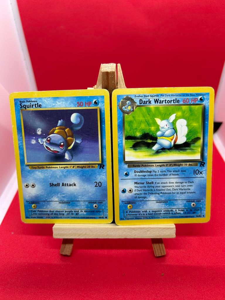 Team Rocket Squirtle + Dark Wartortle – Vintage Pokémon, Ophalen of Verzenden, Zo goed als nieuw, Meerdere kaarten