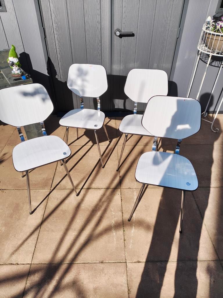 Set van 4 Brabantia keukenstoelen - Wit/Chroom, Ophalen, Gebruikt, Wit, Vier