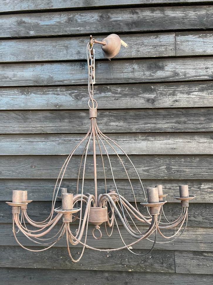 Prachtige landelijke kroonluchter - Rustiek metaal, Huis en Inrichting, Lampen | Kroonluchters, Gebruikt, Metaal, Ophalen of Verzenden