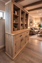 Massief Eikenhouten Kast met Open Vakken en Lades, meubels., 200 cm of meer, Eikenhout, Nieuw, Ophalen of Verzenden