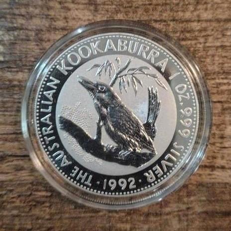 Kookaburra 1 Oz zilveren munt 1992 oplage 219.694 stuks, Postzegels en Munten, Munten | Oceanië, Zilver, Ophalen of Verzenden