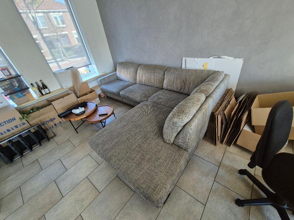 Zitbank bruin/grijs, Huis en Inrichting, Banken | Bankstellen, Ophalen, 250 tot 300 cm, Gebruikt, Hoekbank