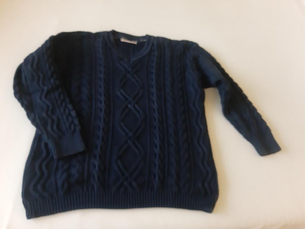 donkerblauwe dikke katoen kabel trui Elitair maat L/XL, Kleding | Dames, Ophalen, Blauw, Maat 46/48 (XL) of groter, Zo goed als nieuw