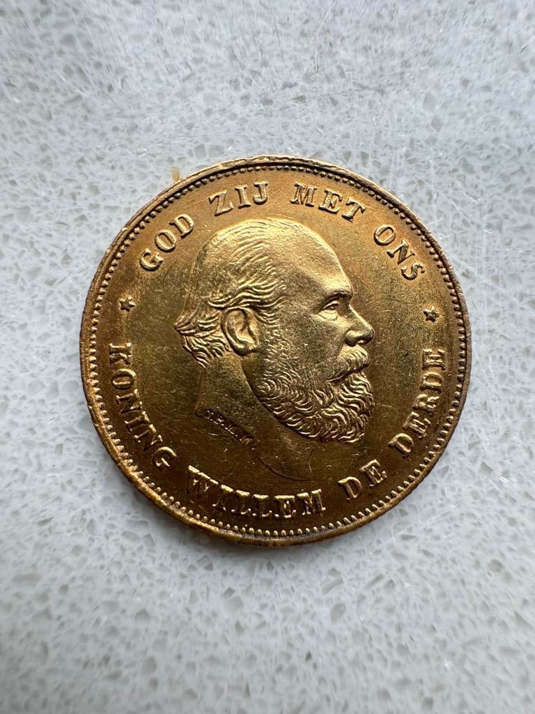 Gouden tientje Gulden Willem III 1875/74, Koning Willem III, Losse munt, 10 gulden, Goud