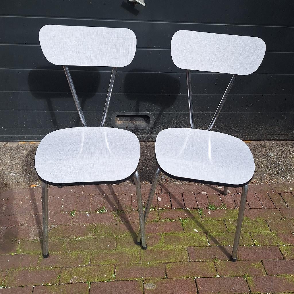 2 Stoelen / Formica en Metaal / Jaren 70 / Vintage / Retro, Ophalen, Gebruikt, Twee, Hout