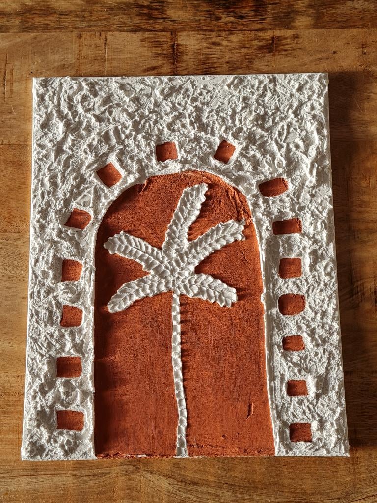 Schilderij Stucwerk Palmboom Roodbruin-Wit Stuc Nieuw, Ophalen of Verzenden