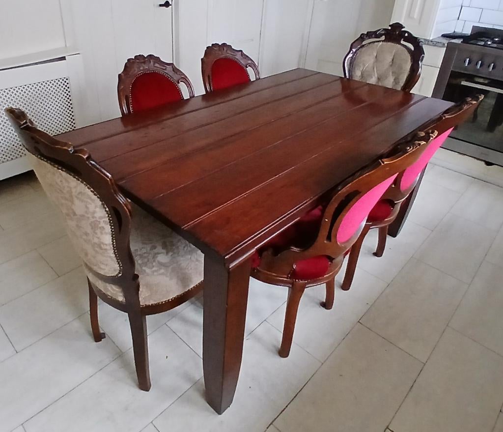 Antieke eethoek, eettafel met 6 eetkamerstoelen, Antiek en Kunst, Antiek | Meubels | Tafels, Ophalen