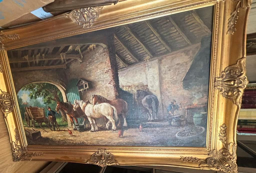 Schilderij met paarden, gesigneerd, Antiek en Kunst, Ophalen