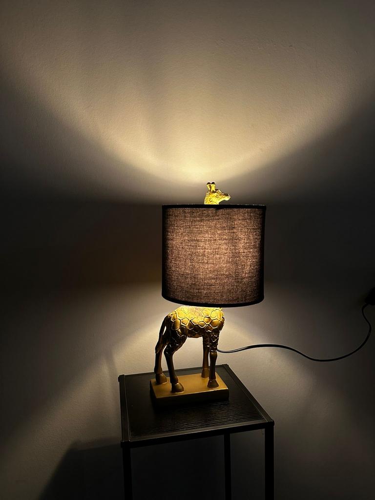 Gouden Giraffen Lamp met Zwarte Kap, Overige materialen, Nieuw, Ophalen of Verzenden, Hotel chique