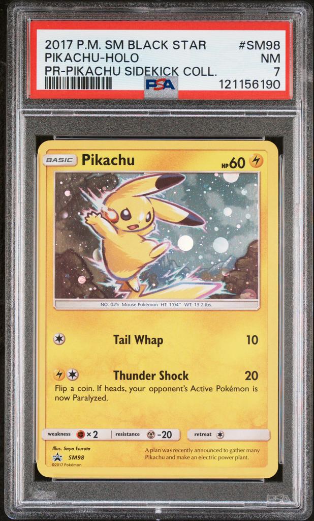 Pokemon Pikachu #SM98 PSA 7 Pokemon Promo 2017, Ophalen of Verzenden, Gebruikt, Losse kaart, Foil
