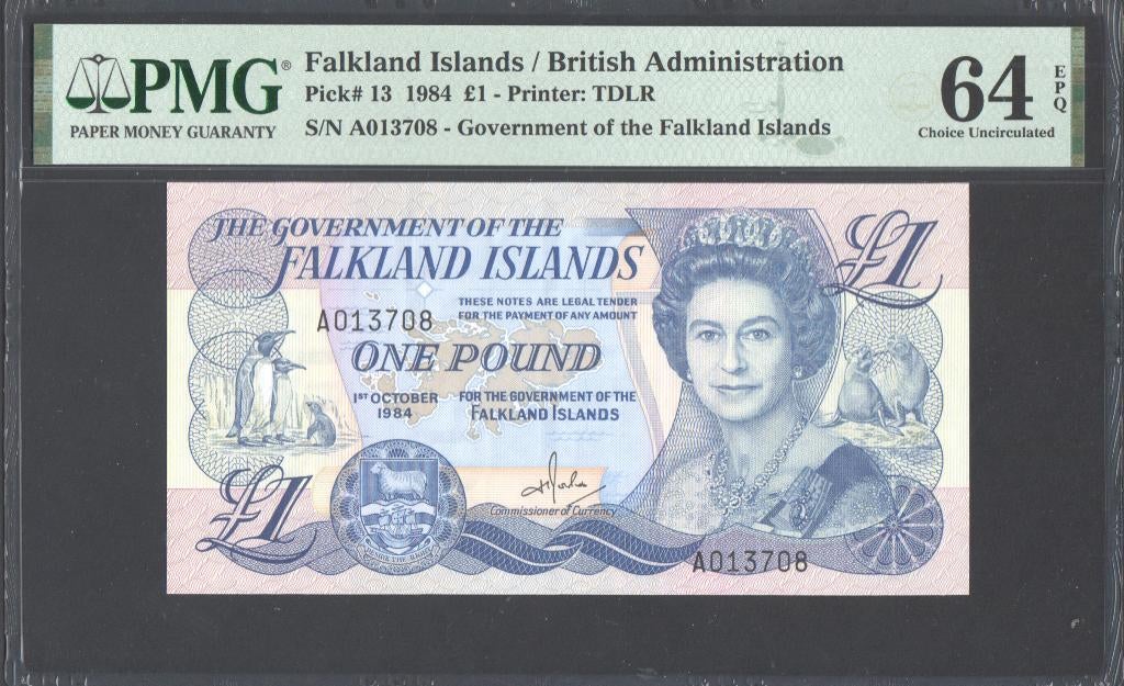Falkland Islands One Pound 1984 PMG 64 EPQ, Postzegels en Munten, Bankbiljetten | Amerika, Verzenden, Midden-Amerika, Los biljet