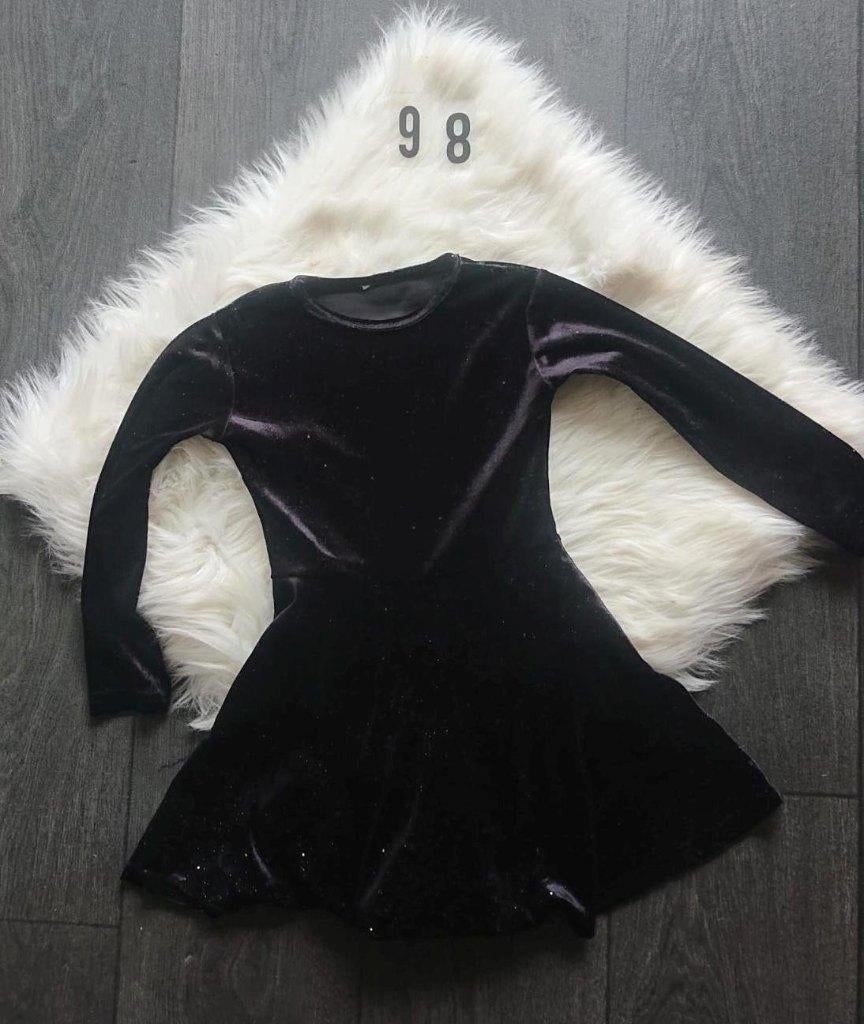 Zwarte fluwelen feestjurk met gouden glitters maat 98, Kinderen en Baby's, Kinderkleding | Maat 98, Ophalen of Verzenden, Gebruikt