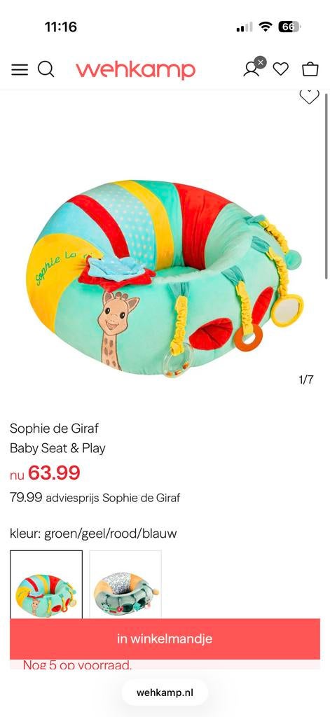 Sophie La Girafe Baby Zitkussen - Comfortabel en Speels, Ophalen of Verzenden, Zo goed als nieuw, Overige typen, Met geluid