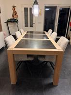 Keukentafel met natuursteen blad, Ophalen, Gebruikt, 100 tot 150 cm, Eikenhout