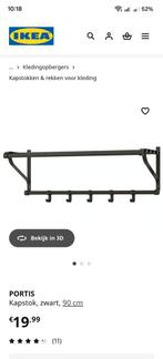 Ikea Portis Wandkapstok - Zwart - 90cm, Zo goed als nieuw, Minder dan 100 cm, Metaal, Ophalen