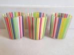 3 glazen theelichthouders regenboogkleuren H 7cm diam 5cm, Ophalen of Verzenden, Gebruikt, Overige materialen, Minder dan 25 cm