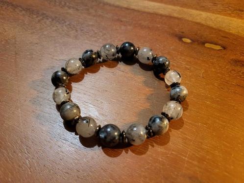 Larvikiet en toermalijnkwarts armband, Sieraden, Tassen en Uiterlijk, Armbanden, Nieuw, Zwart, Met edelsteen, Ophalen of Verzenden