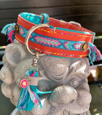 Fraaie Boho Halsband koraal leer teal nappa voering 37-47 cm beschikbaar voor biedingen