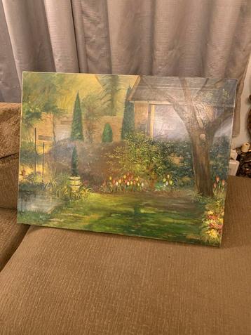 Gesingeerd Schilderij: Tuinlandschap canvas geschilderd beschikbaar voor biedingen