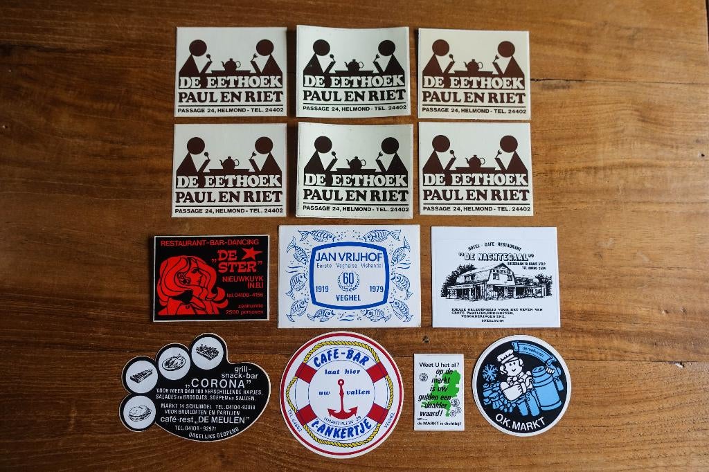 partij vintage stickers - horeca, Ophalen of Verzenden