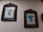 2 x mooie ijzeren lijsten met vaste metalen prent, Ophalen of Verzenden, Zo goed als nieuw, Hout, Minder dan 50 cm