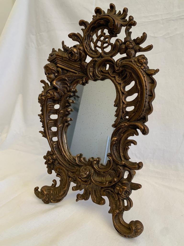 antieke bronzen spiegel, Ophalen of Verzenden, Rechthoekig, Minder dan 50 cm