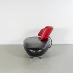 ACTIE!! 1x Leolux Kikko Chaise Longue Zwart/Rood - Chroom, Eenpersoons, Ophalen of Verzenden, Zo goed als nieuw, Metaal