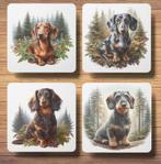 Teckel Bos onderzetters met houder, Ophalen of Verzenden, Nieuw, Glas of Kopje