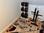 Schijven, stangen, squatrack en landmine (GorillaSport), Sport en Fitness, Fitnessmaterialen, Ophalen, Gebruikt, Benen, Halterschijven