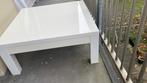 Houten salontafel met wit glas - zware kwaliteit, Huis en Inrichting, Tafels | Salontafels, Ophalen, Gebruikt, 100 tot 150 cm
