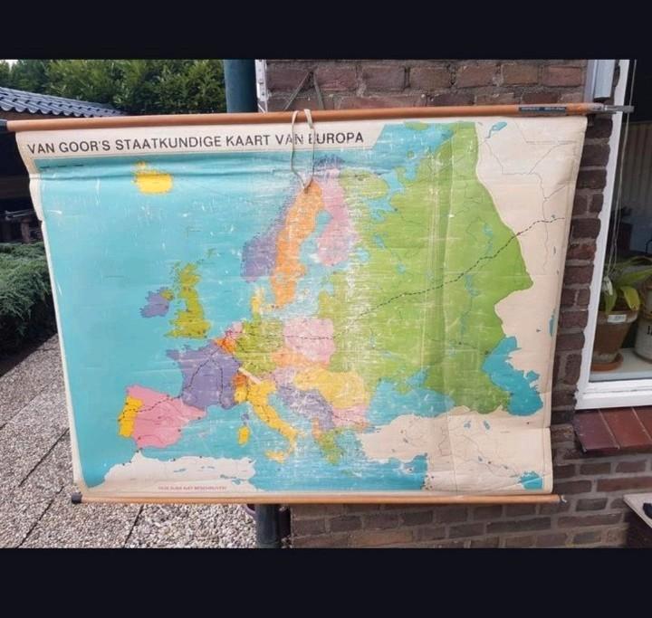 VAN GOOR STAATKUNDIGE KAART VAN EUROPA (GROOT), Antiek en Kunst, Antiek | Schoolplaten, Aardrijkskunde, Ophalen of Verzenden