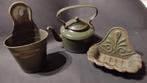 set oud groen emaille keukengereedschap , waterketel zeepbak, Antiek en Kunst, Ophalen