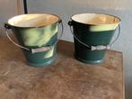 2 grote Antieke donker groene Emaille emmers met hengsel, Ophalen of Verzenden, Zo goed als nieuw, Kunststof