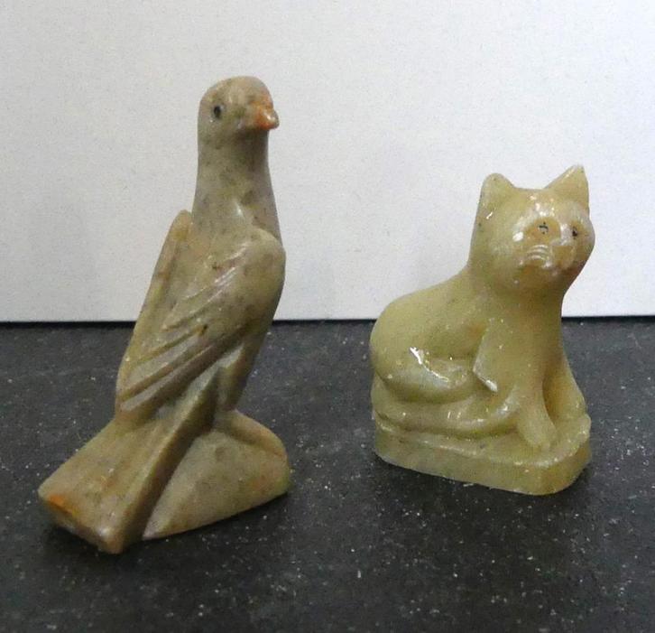 Stenen beeldjes kat en vogel duif fluitjes steen beeldje, Verzamelen, Beelden en Beeldjes, Gebruikt, Dier, Ophalen of Verzenden