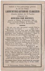 Laurentius Claassen 1855 Tilburg + 1928 Heikant, 72 jaar, Verzamelen, Verzenden, Bidprentje