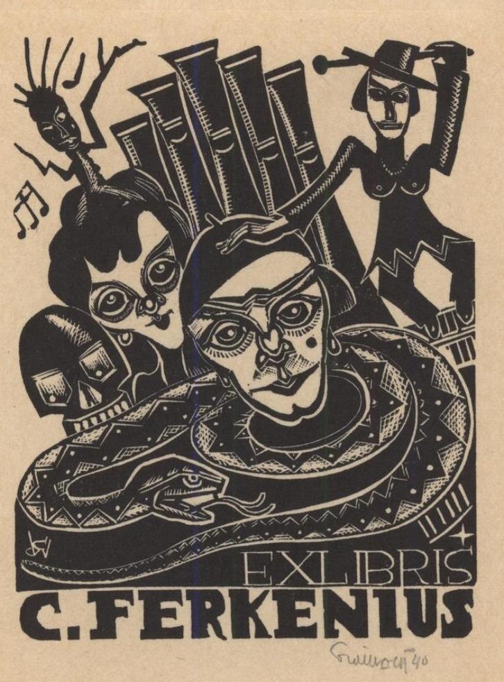 0396 Ex Libris Nederland : Cor de Wolff, 1940, Antiek en Kunst, Kunst | Etsen en Gravures, Verzenden