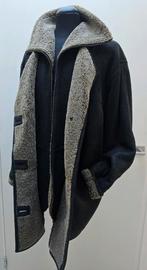 Lammy coat parka met rits en knopen echt leer en vacht mt. L, Zaffers, Zwart, Maat 42/44 (L), Ophalen of Verzenden