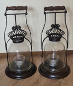 Antieke Kandelaar, stormlantaarn, metaal-glas, Ophalen, Zo goed als nieuw