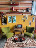 2 vintage jaren 60 groene cocktail stoeltjes/ fauteuils, Ophalen, Hout, Minder dan 75 cm, Vintage