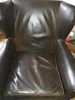 Lederen fauteuil. Donker bruin., Huis en Inrichting, Fauteuils, Ophalen, Gebruikt, 75 tot 100 cm, 50 tot 75 cm